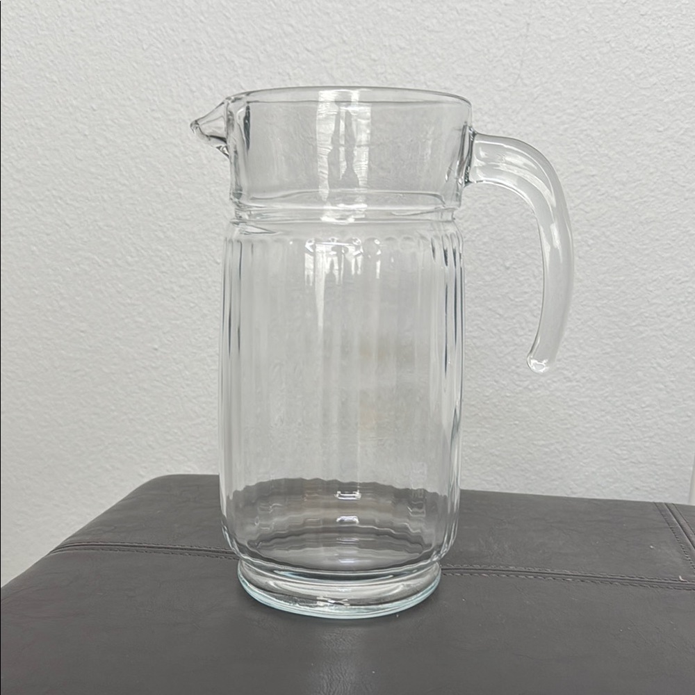Vintage look Ribbed Clear Glass Pitcher.
